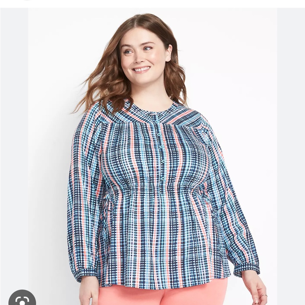Lane Bryant Size 18/20 Business Casual Top Teal, salmon, white and navy blue.